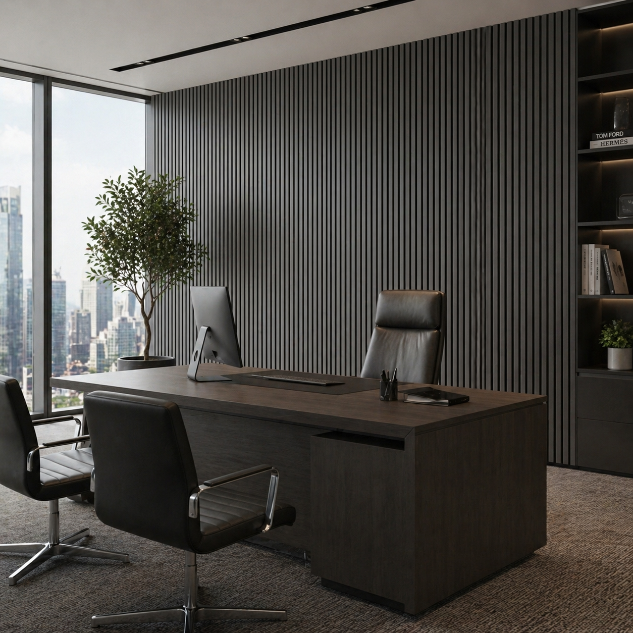 Panneau acoustique à lattes en bois – 270 × 110 cm