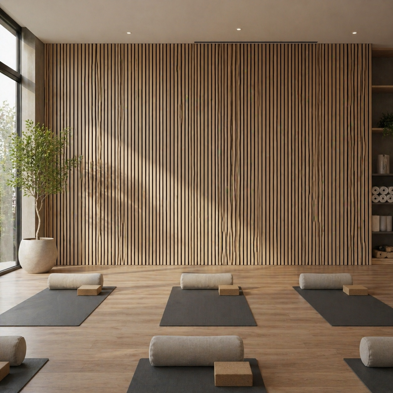 Panneau acoustique à lattes en bois – 270 × 110 cm